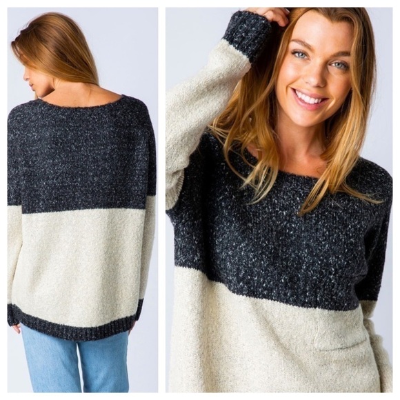 Charcoal Knit Color Block Sweater - Picture 1 of 5